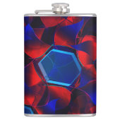 Blauwe hexagon gemengd met overlappende rode kromm heupfles (Voorkant)