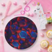 Blauwe hexagon gemengd met overlappende rode kromm papieren bordje (Feest)