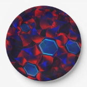 Blauwe hexagon gemengd met overlappende rode kromm papieren bordje (Voorkant)
