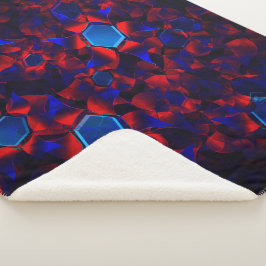 Blauwe hexagon gemengd met overlappende rode kromm sherpa deken