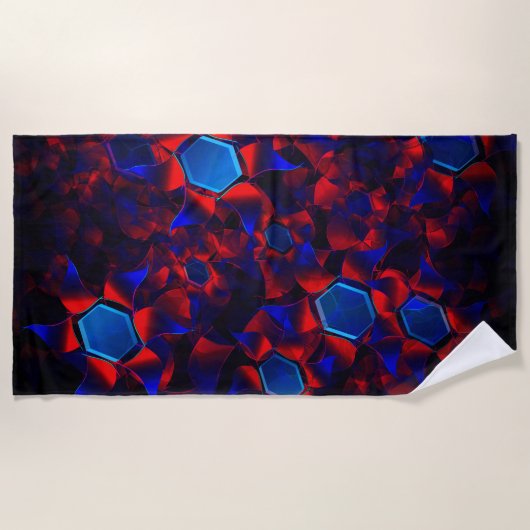 Blauwe hexagon gemengd met overlappende rode kromm strandlaken (Voorkant)