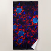 Blauwe hexagon gemengd met overlappende rode kromm strandlaken (Voorkant)