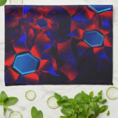 Blauwe hexagon gemengd met overlappende rode kromm theedoek (Gevouwen)