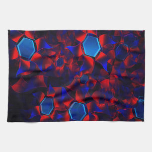 Blauwe hexagon gemengd met overlappende rode kromm theedoek