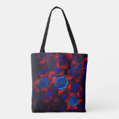 Blauwe hexagon gemengd met overlappende rode kromm tote bag (Achterkant)