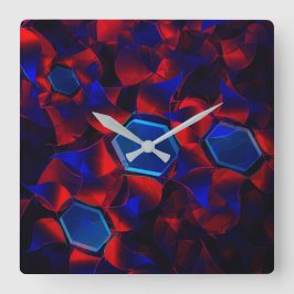 Blauwe hexagon gemengd met overlappende rode kromm vierkante klok