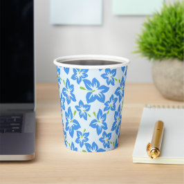 Blauwe Hibiscus, Blauwe Bloemen, Bloempatroon Papieren Bekers