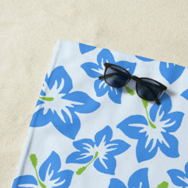Blauwe Hibiscus, Blauwe Bloemen, Bloempatroon Strandlaken