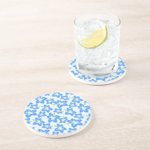 Blauwe Hibiscus, Blauwe Bloemen, Bloempatroon Zandsteen Onderzetter