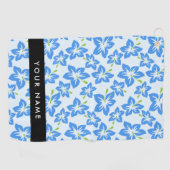 Blauwe Hibiscus, Blauwe bloemen, Jouw naam Golfhanddoek (Horizontaal)