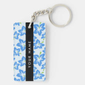 Blauwe Hibiscus, Blauwe bloemen, Jouw naam Sleutelhanger (achterkant)