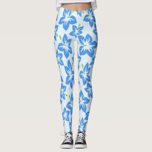 Blauwe hibiscus, blauwe bloemen, patroon van bloem leggings