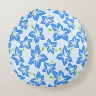 Blauwe hibiscus, blauwe bloemen, patroon van bloem rond kussen