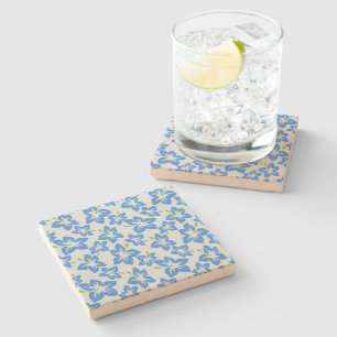 Blauwe hibiscus, blauwe bloemen, patroon van bloem stenen onderzetter
