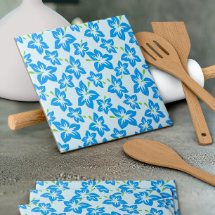 Blauwe hibiscus, blauwe bloemen, patroon van bloem tegeltje