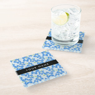 Blauwe Hibiscus, Blauwe Bloemen, Uw Naam Glazen Onderzetter