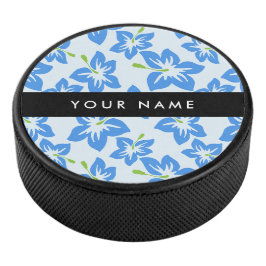 Blauwe Hibiscus, Blauwe Bloemen, Uw Naam Hockey Puck