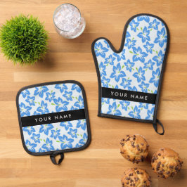 Blauwe Hibiscus, Blauwe Bloemen, Uw Naam Ovenwant & Pannenlap Set