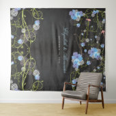 Blauwe Hibiscus en Swallows Floral Wedding Backdro Wandkleed (In Situ (horizontaal))