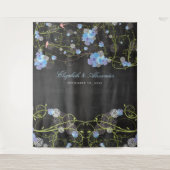 Blauwe Hibiscus en Swallows Floral Wedding Backdro Wandkleed (Voorkant)