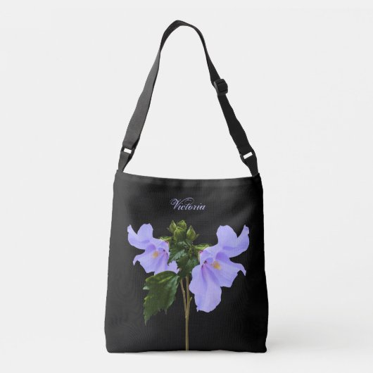 Blauwe Hibiscus Flowers Black Crossbody Canvas tas (Achterkant)
