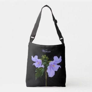 Blauwe Hibiscus Flowers Black Crossbody Canvas tas