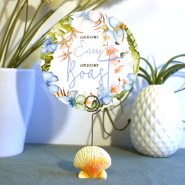 Blauwe Hibiscus Green Banana Leaves Sign Kaart