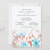 Blauwe Hibiscus, Oranje Heliconia Bloemen Bruiloft Kaart (Voorkant)