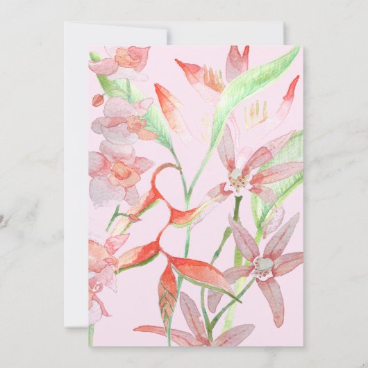 Blauwe Hibiscus, Oranje Heliconia Bloemen Bruiloft Kaart (Achterkant)