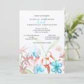 Blauwe Hibiscus, Oranje Heliconia Bloemen Bruiloft Kaart (Staand voorkant)