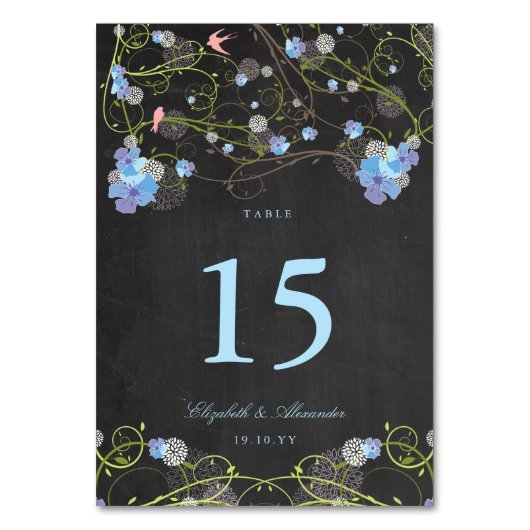 Blauwe Hibiscus Swirls & Swallows Floral Wedding T Kaart (Voorkant)