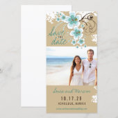 Blauwe Hibiscus Tropische Bruiloft Foto Save The D Save The Date (Voorkant / Achterkant)