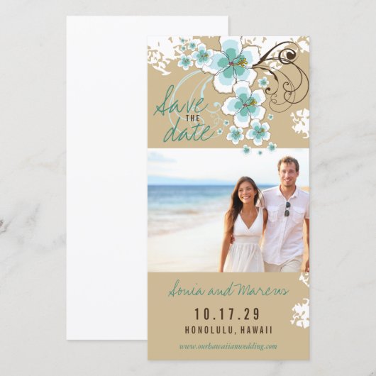 Blauwe Hibiscus Tropische Bruiloft Foto Save The D Save The Date (Voorkant / Achterkant)