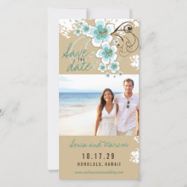 Blauwe Hibiscus Tropische Trouwfoto Save The Date