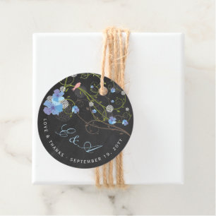 Blauwe Hibiscus & Zwaluwn Florale Schoolbord Huwel Bedankjes Labels