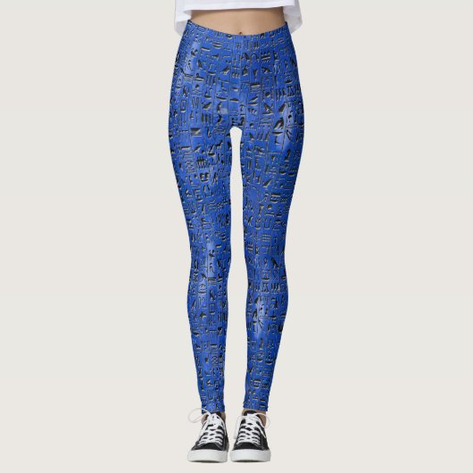 Blauwe Hieroglypen Leggings (Voorkant)