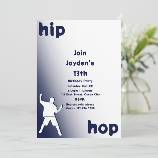 Blauwe Hip-Hop Dans 13e Verjaardagsuitnodiging Kaart (Staand voorkant)