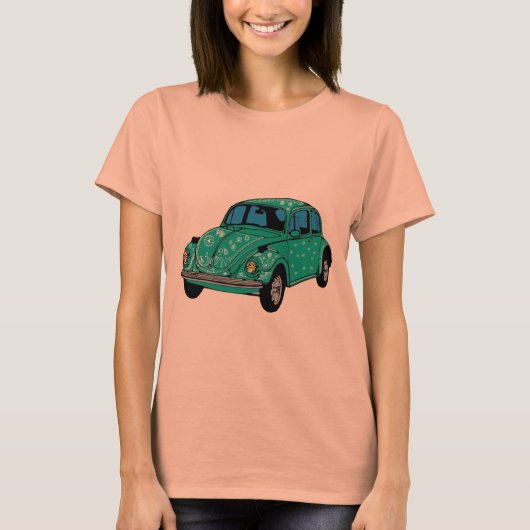 Blauwe Hippie Auto Raglan T-Shirt (Voorkant)