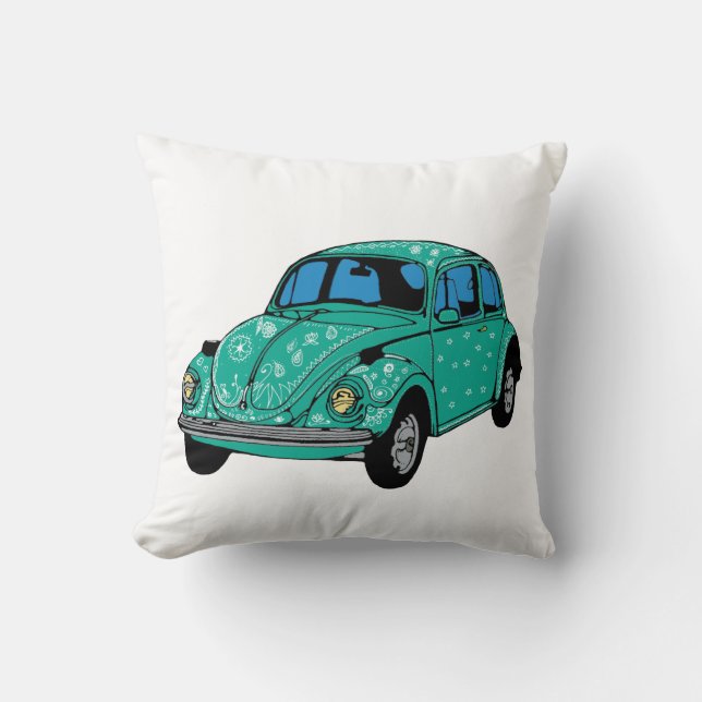 Blauwe Hippie Auto Worpkussen Kussen (Voorkant)