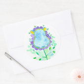 Blauwe Hippo Waterverf Flower Ronde Sticker (Envelop)