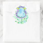 Blauwe Hippo Waterverf Flower Ronde Sticker (Tas)