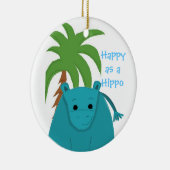 Blauwe Hippopotamus met palmboom Keramisch Ornament (Rechts)