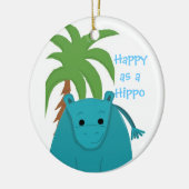 Blauwe Hippopotamus met palmboom Keramisch Ornament (Links)