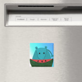 Blauwe Hippopotamus met watermeloensap Magneet (Insitu (Vaatwasser))