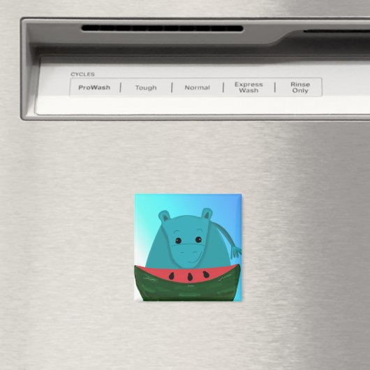 Blauwe Hippopotamus met watermeloensap Magneet (Insitu (Vaatwasser))