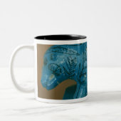 Blauwe hippopotamus met zwarte decoratie tweekleurige koffiemok (Links)