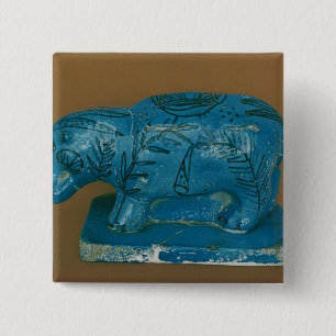 Blauwe hippopotamus met zwarte decoratie vierkante button 5,1 cm
