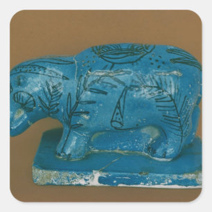Blauwe hippopotamus met zwarte decoratie vierkante sticker