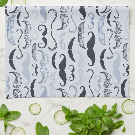 Blauwe Hipster snorren Theedoek (Gevouwen)