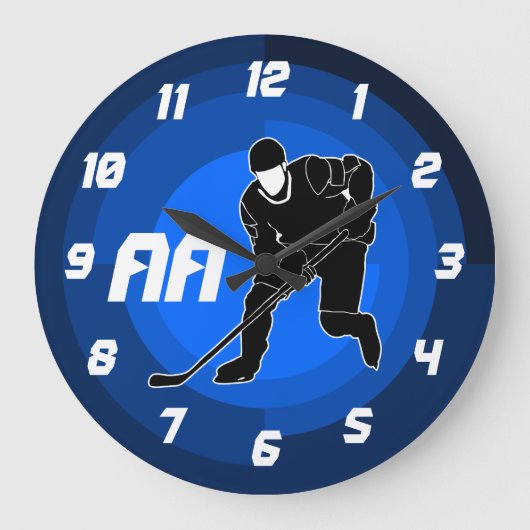 Blauwe Hockey Speler Silhouet Grote Klok (Voorkant)